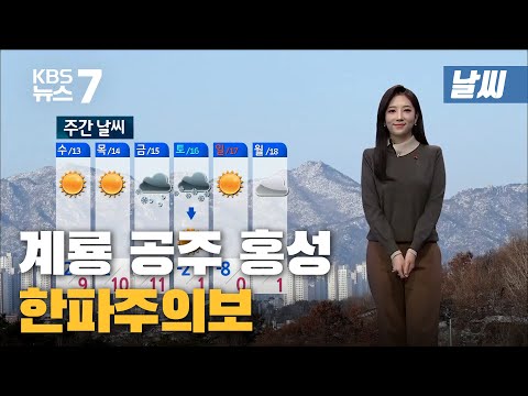 [날씨] 충남 계룡 공주 홍성 '한파주의보' / KBS 뉴스7 대전 세종 충남 - 1월11일(월)