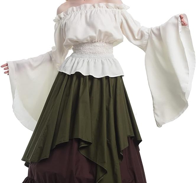 Amazon.Com: Cr Rolecos Renaissance Costume Women Medieval Peasant Dress  Trumpet Sleeve Victorian Ren Faire Shirt And Skirt Army Green L : Clothing,  Shoes & Jewelry