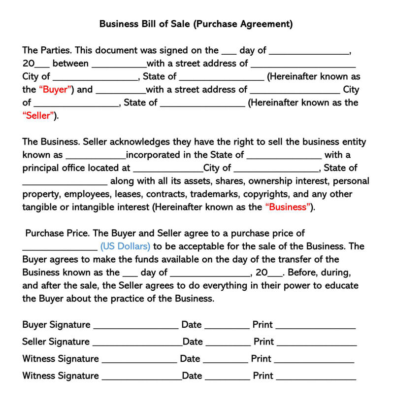 Business Bill Of Sale Forms (Guide+ Samples)